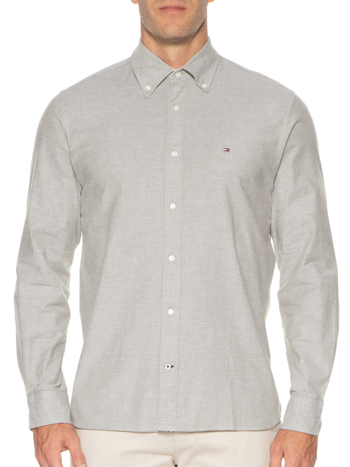 Camisa Masculina Wcc Flex Oxford Cinza Tommy Hilfiger