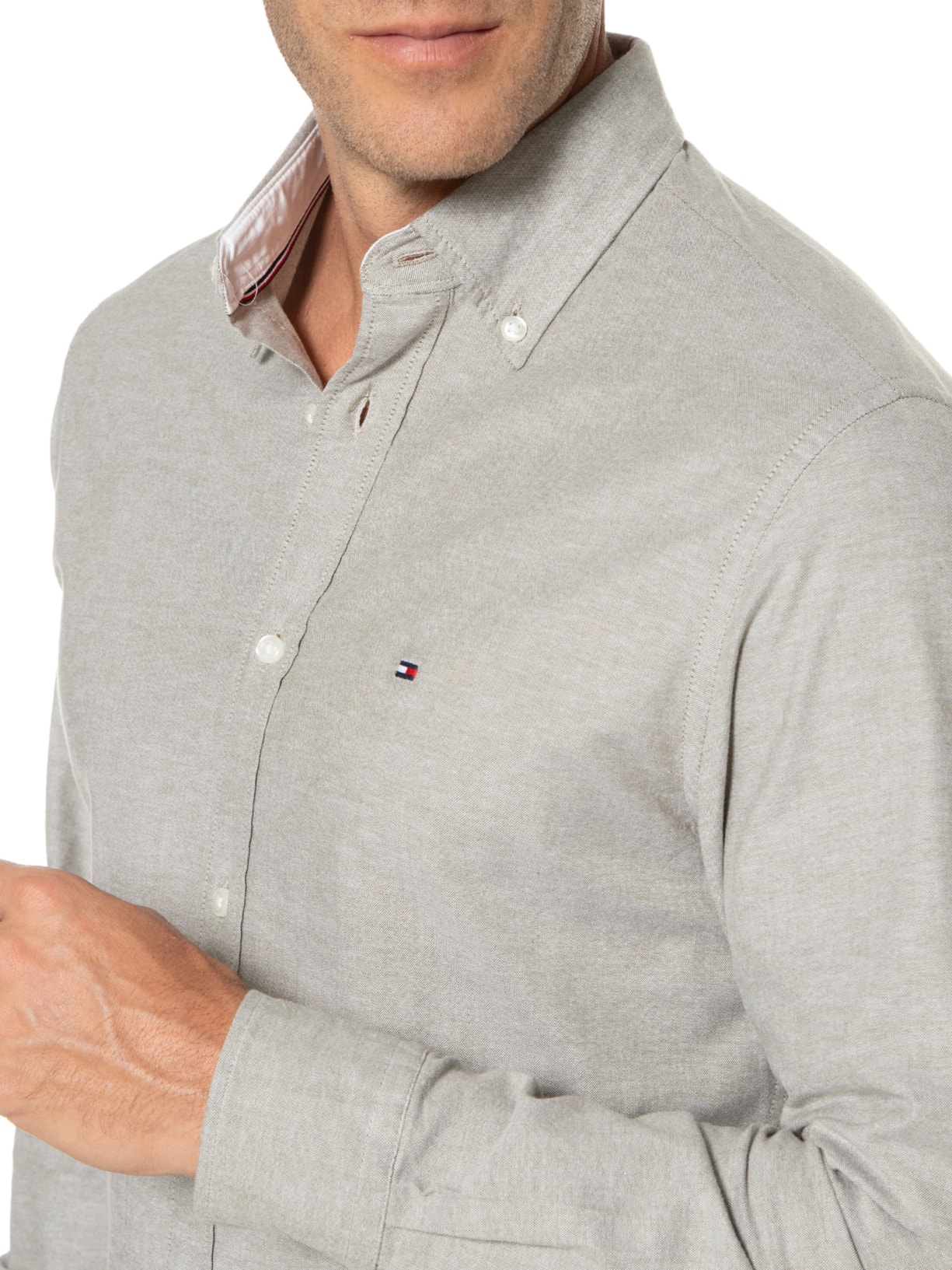 Camisa Masculina Wcc Flex Oxford Cinza Tommy Hilfiger