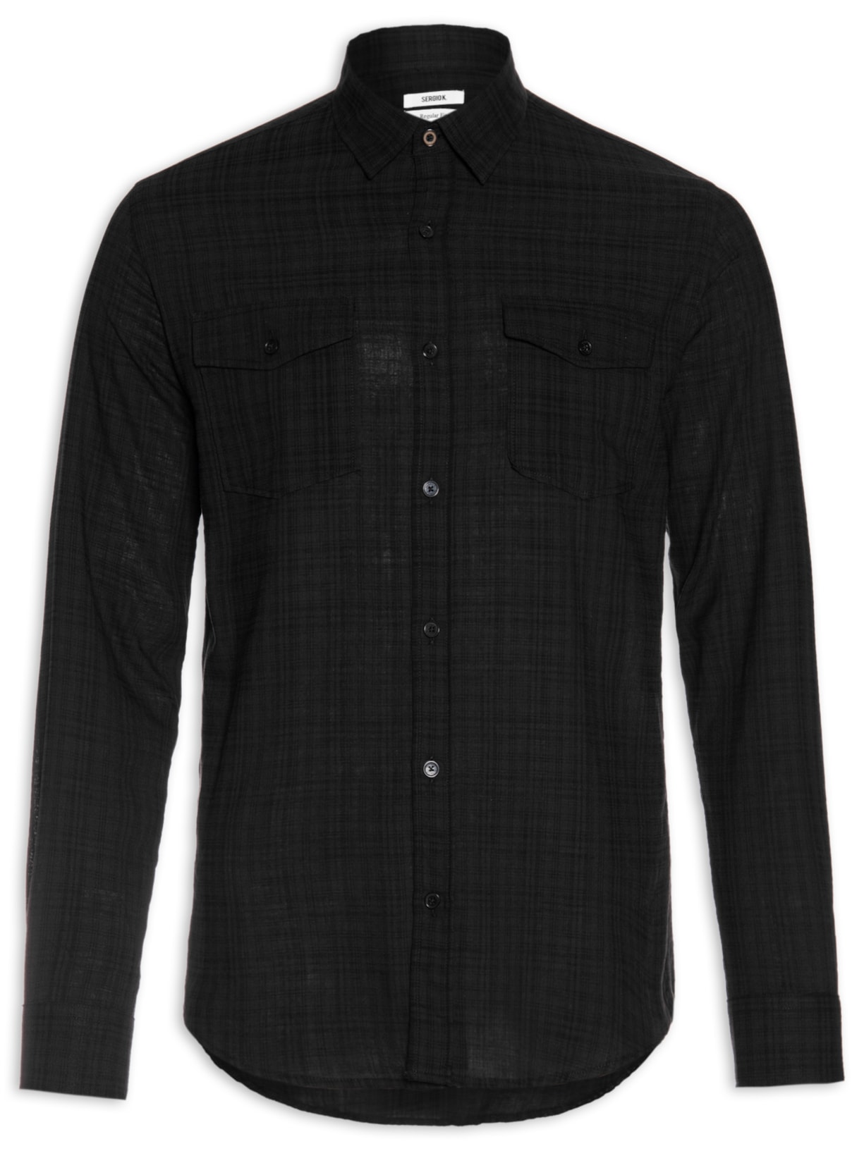 Camisa Masculina Xadrez 2 Bolsos - Preto