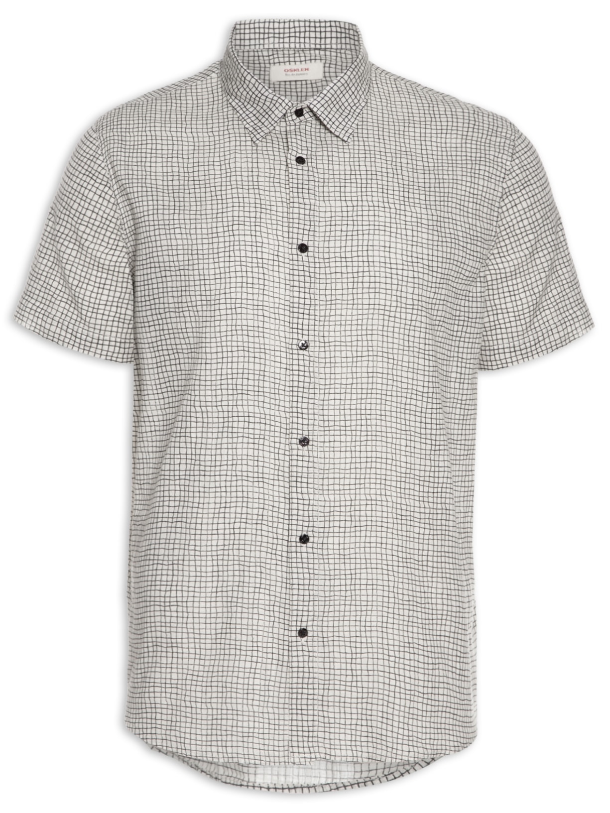 Camisa Masculina Xadrez Fine Basic Manga Curta - Off White