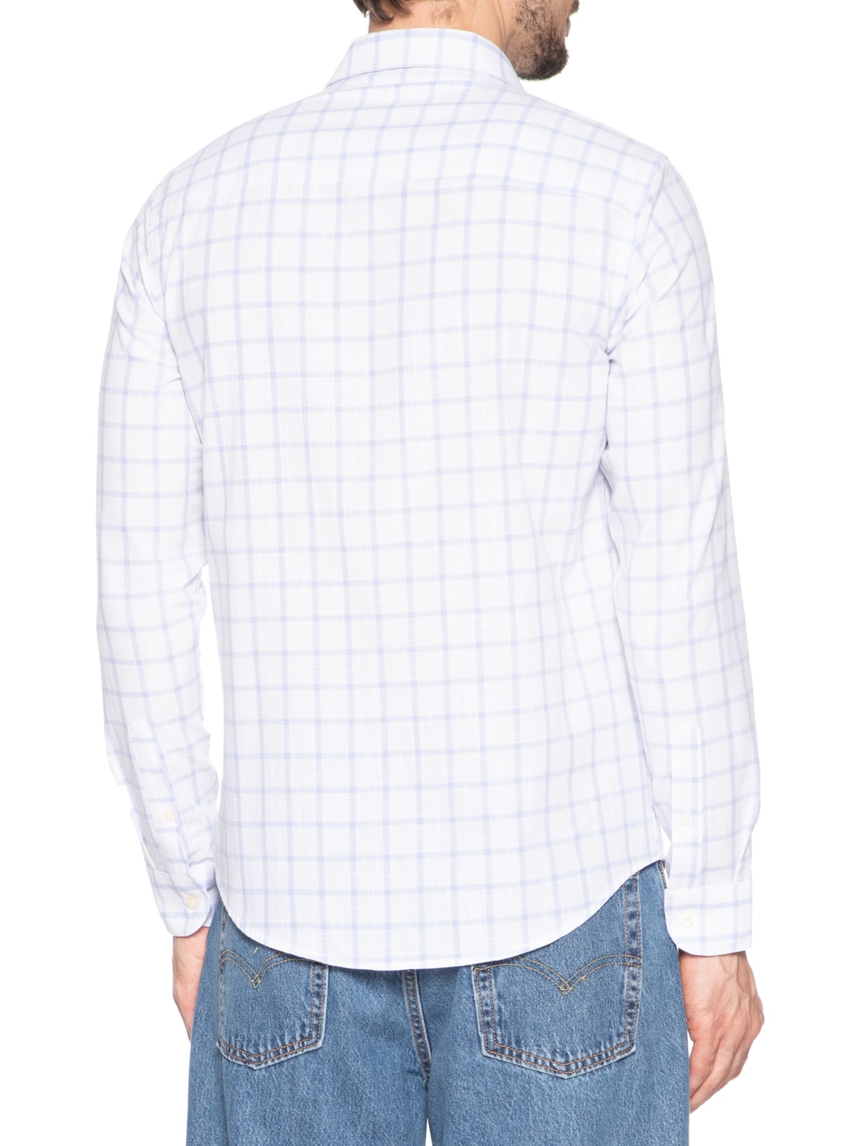 Camisa Masculina Xadrez Quadros Slub Regular Fit Azul Sergio K