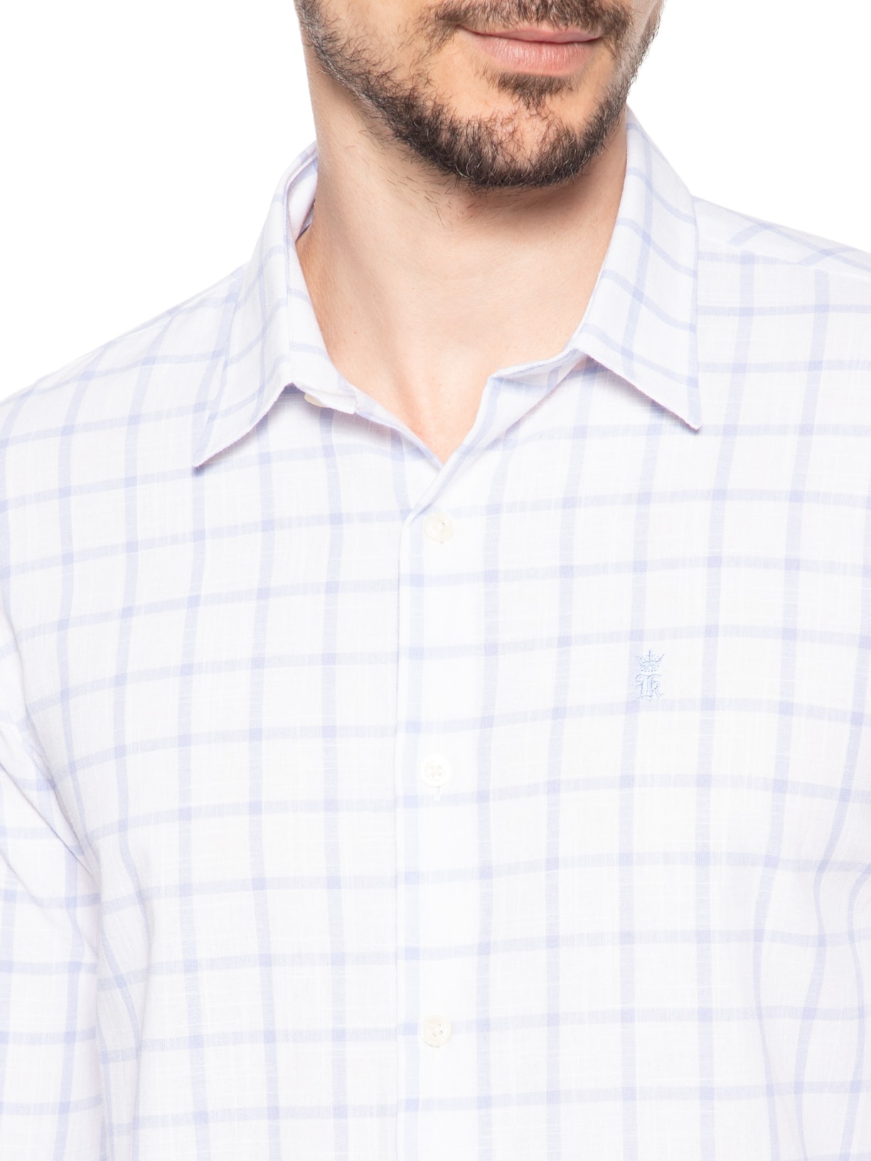 Camisa Masculina Xadrez Quadros Slub Regular Fit Azul Sergio K