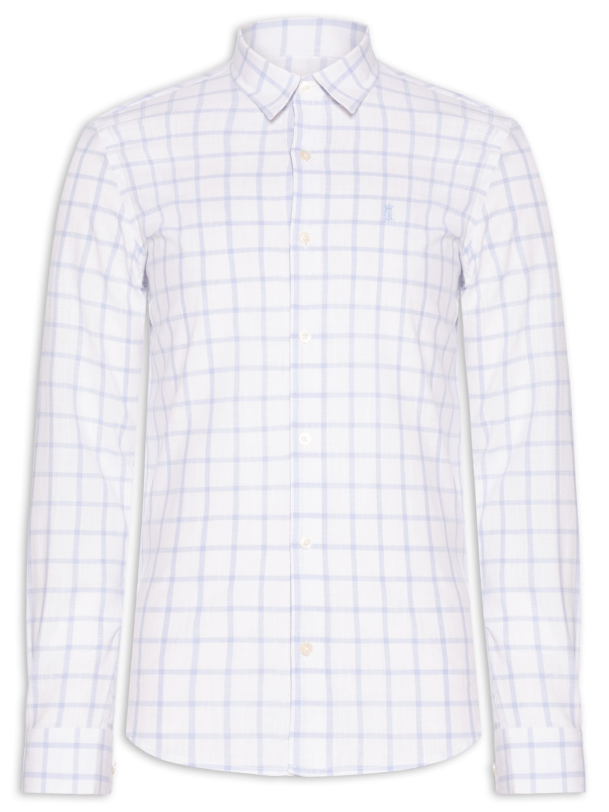 Camisa Masculina Xadrez Quadros Slub Regular Fit Azul Sergio K