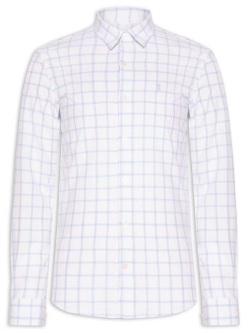 Camisa Masculina Xadrez Quadros Slub Regular Fit - Azul