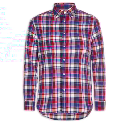 Camisa Masculina Xadrez Regular Fit Em Algodão - Vermelho