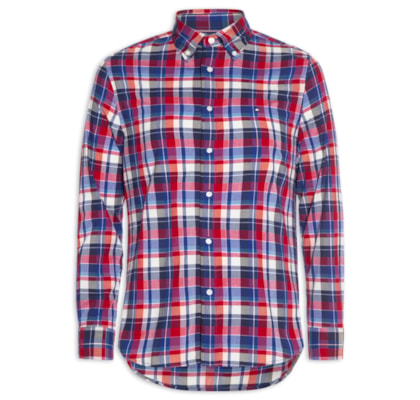 Camisa Masculina Xadrez Regular Fit Em Algodão - Vermelho