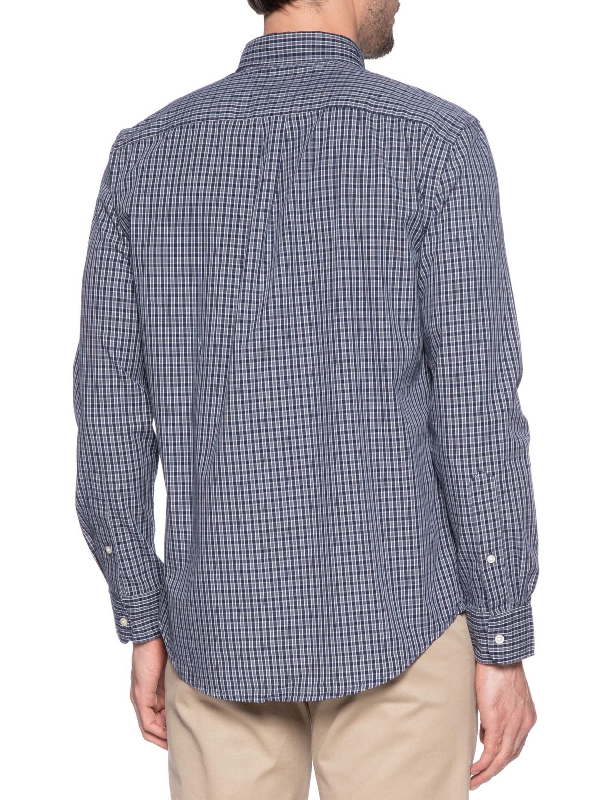 Camisa Masculina Xadrez Regular Fit Em Popeline Mini Tartan Azul Tommy Hilfiger