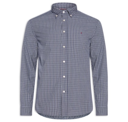 Camisa Masculina Xadrez Regular Fit Em Popeline Mini Tartan - Azul