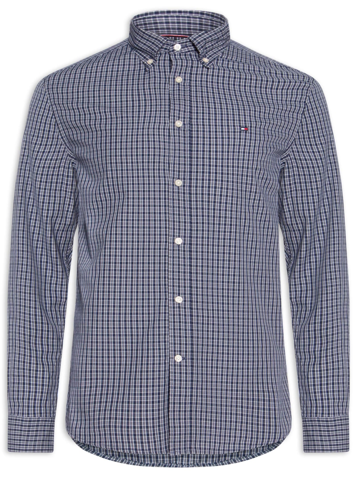 Camisa Masculina Xadrez Regular Fit Em Popeline Mini Tartan - Azul