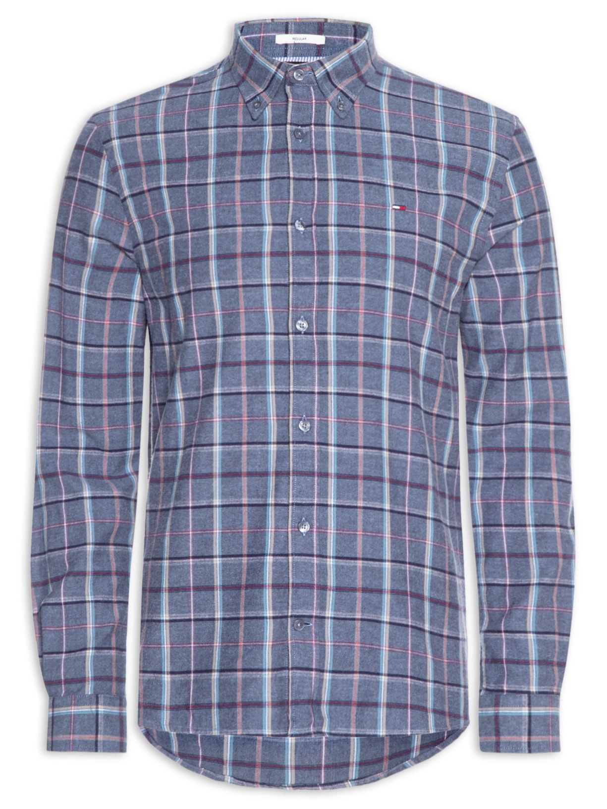 Camisa Masculina Xadrez Regular Fit Flanelado Azul Tommy Jeans