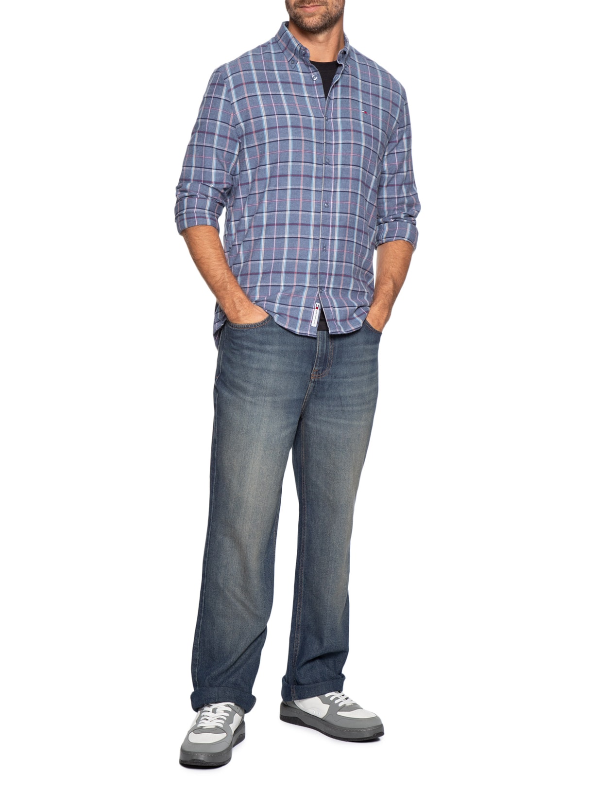 Camisa Masculina Xadrez Regular Fit Flanelado Azul Tommy Jeans