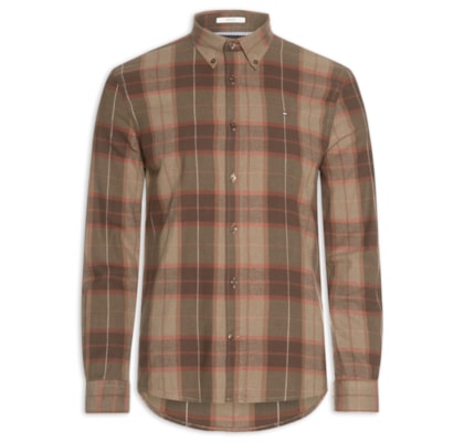 Camisa Masculina Xadrez Regular Fit Flanelado - Marrom