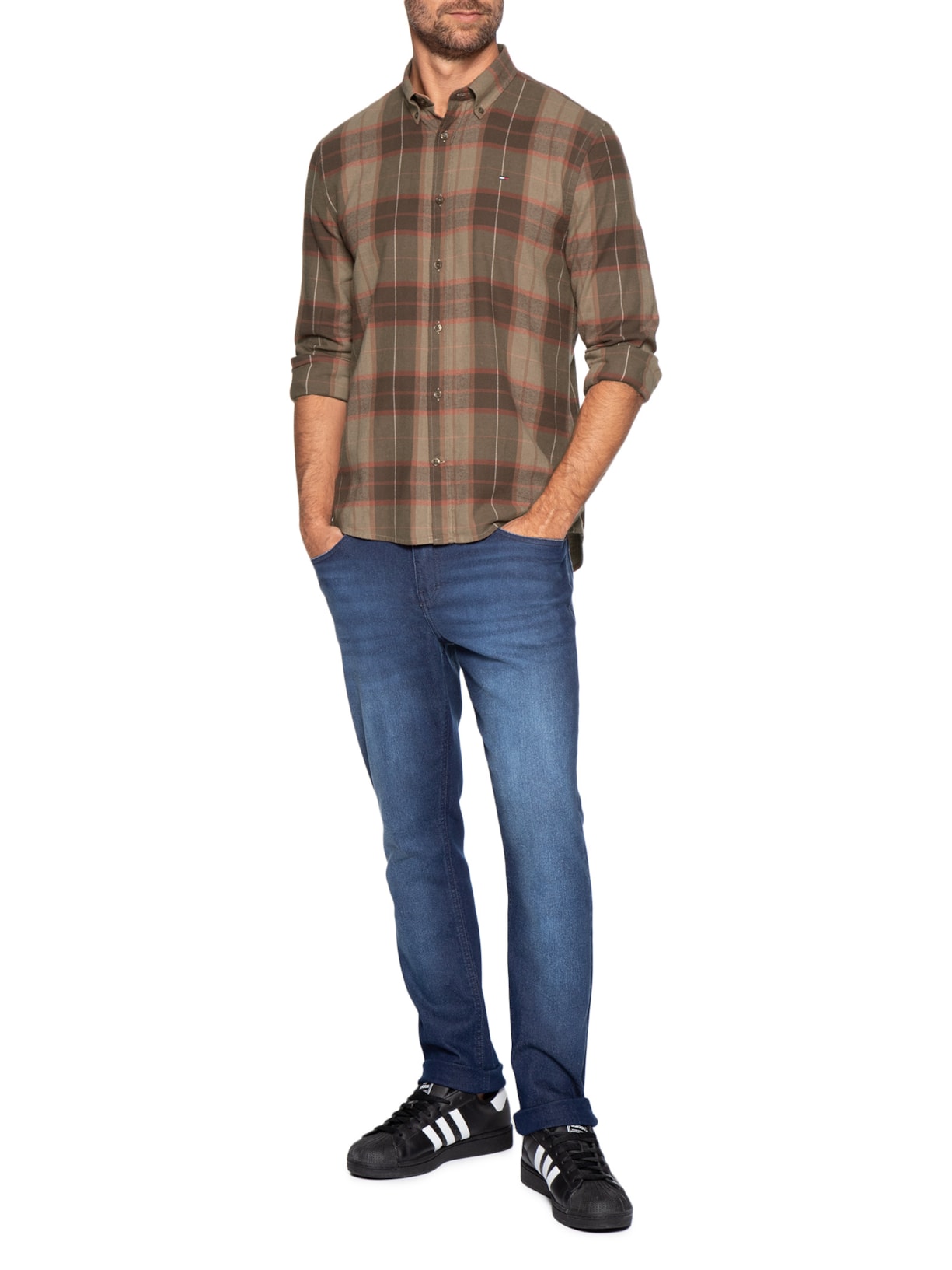 Camisa Masculina Xadrez Regular Fit Flanelado Marrom Tommy Jeans