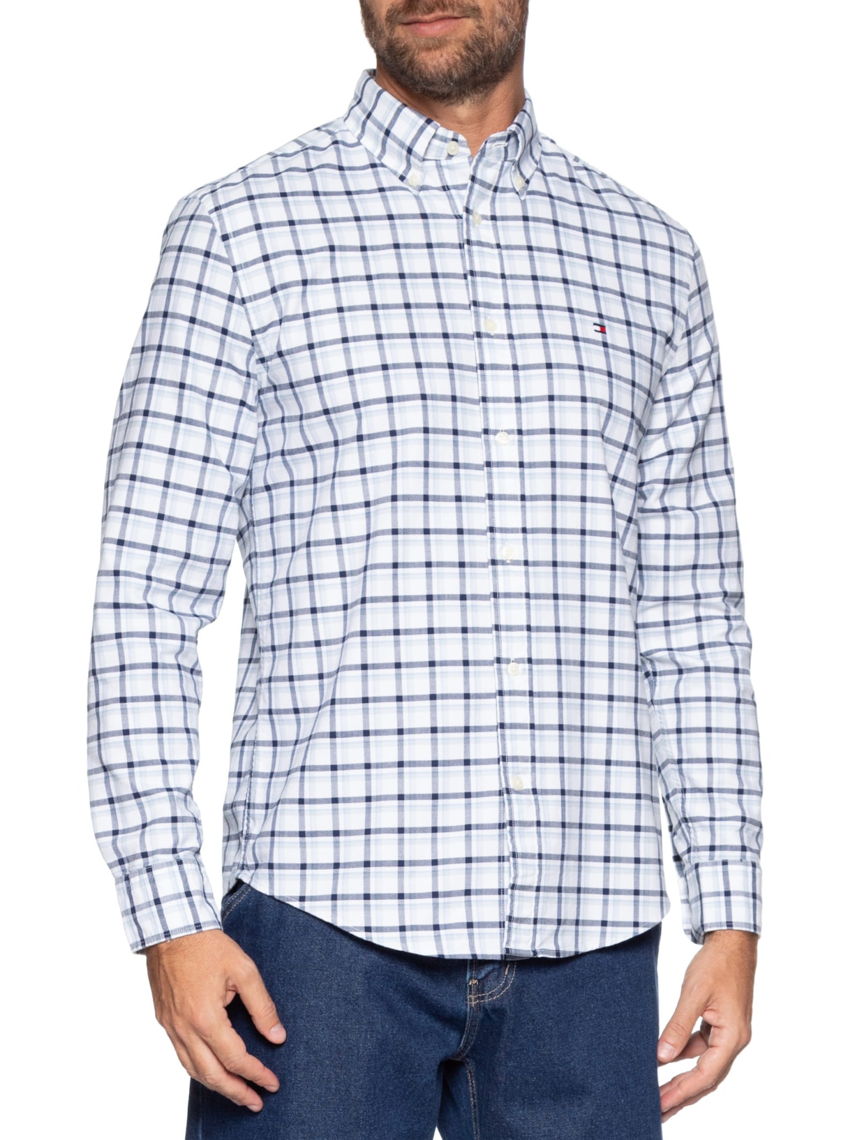 Camisa Masculina Xadrez Regular Fit Heritage Oxford Azul Tommy Hilfiger