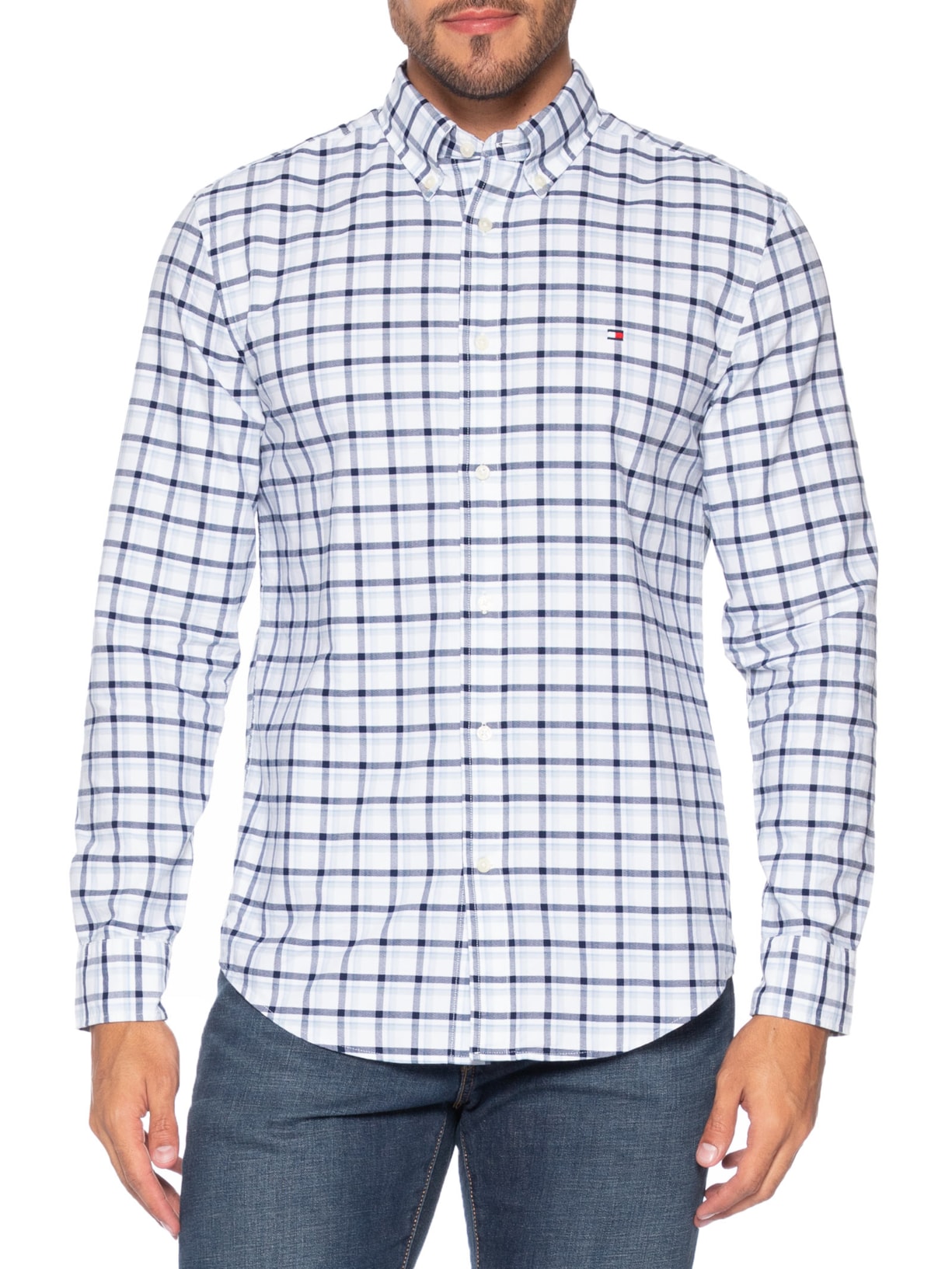 Camisa Masculina Xadrez Regular Fit Heritage Oxford Azul Tommy Hilfiger