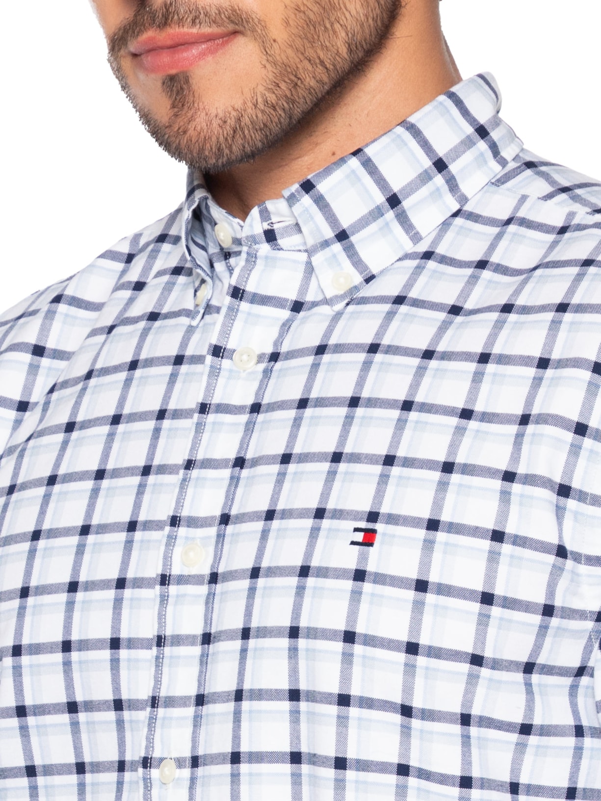 Camisa Masculina Xadrez Regular Fit Heritage Oxford Azul Tommy Hilfiger