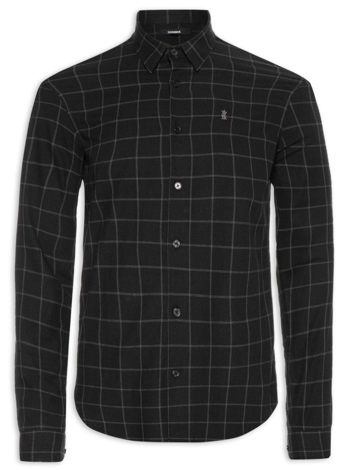 Camisa Masculina Xadrez Slub Quadros Silver - Preto