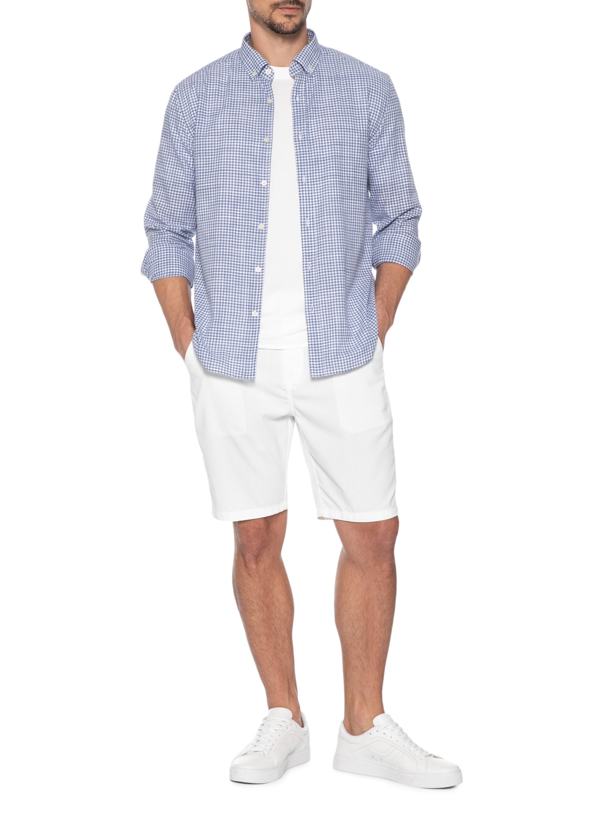 Camisa Masculina Xadrez Voil Vichy Button Down – Azul Zapalla