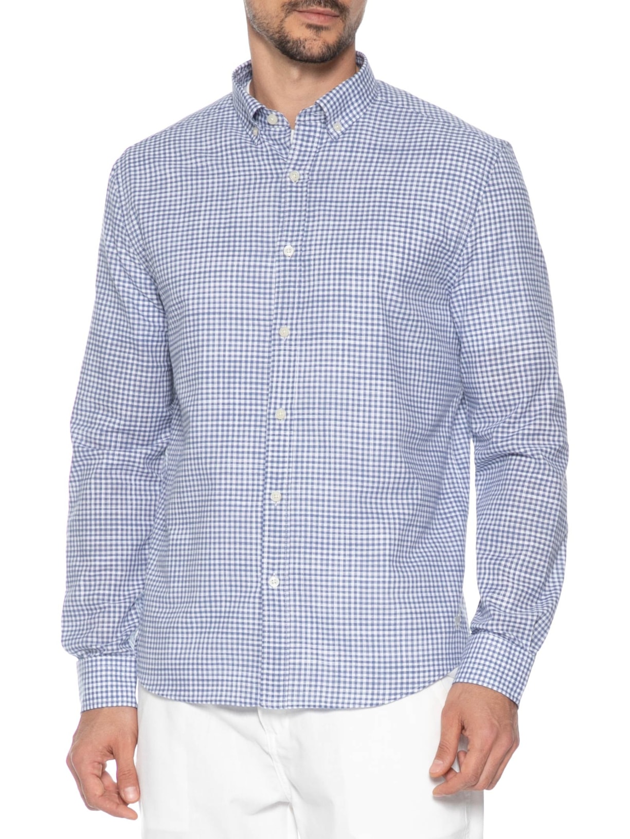 Camisa Masculina Xadrez Voil Vichy Button Down – Azul Zapalla