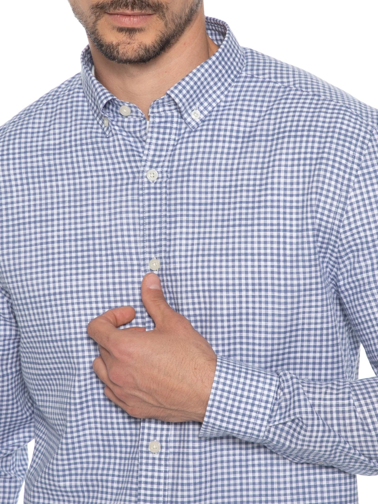 Camisa Masculina Xadrez Voil Vichy Button Down – Azul Zapalla