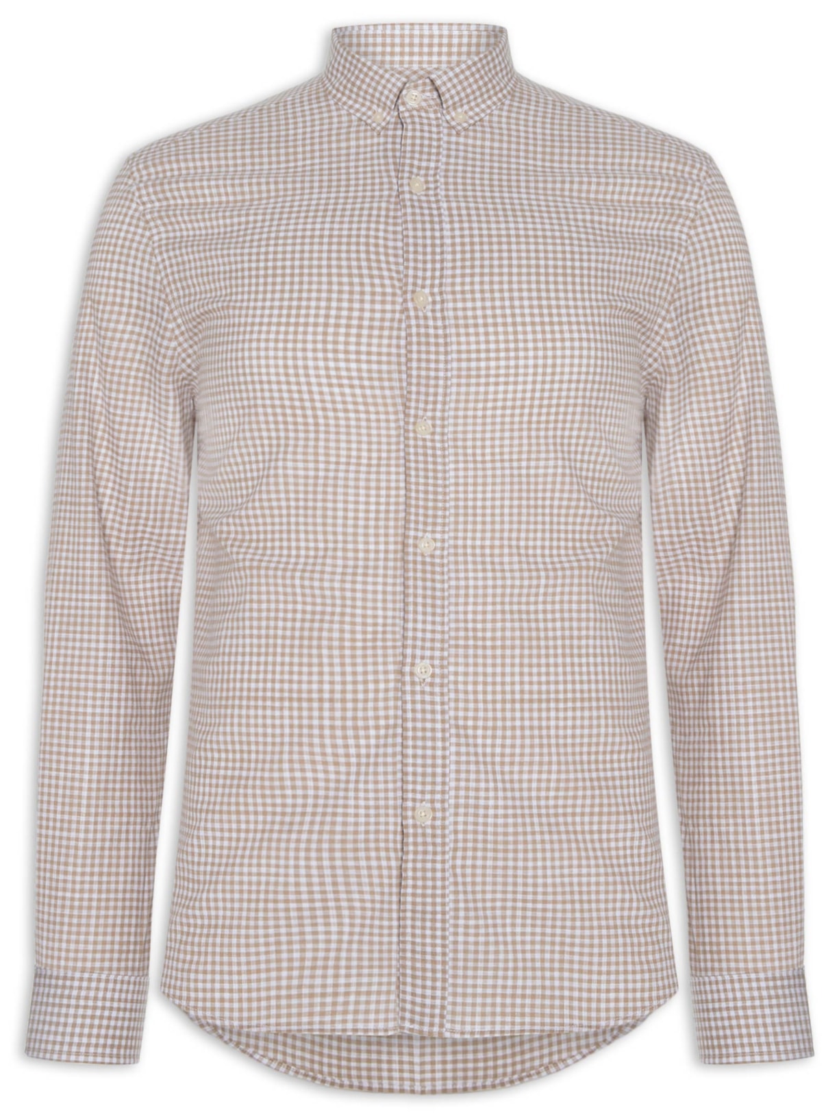 Camisa Masculina Xadrez Voil Vichy Button Down – Bege Zapalla