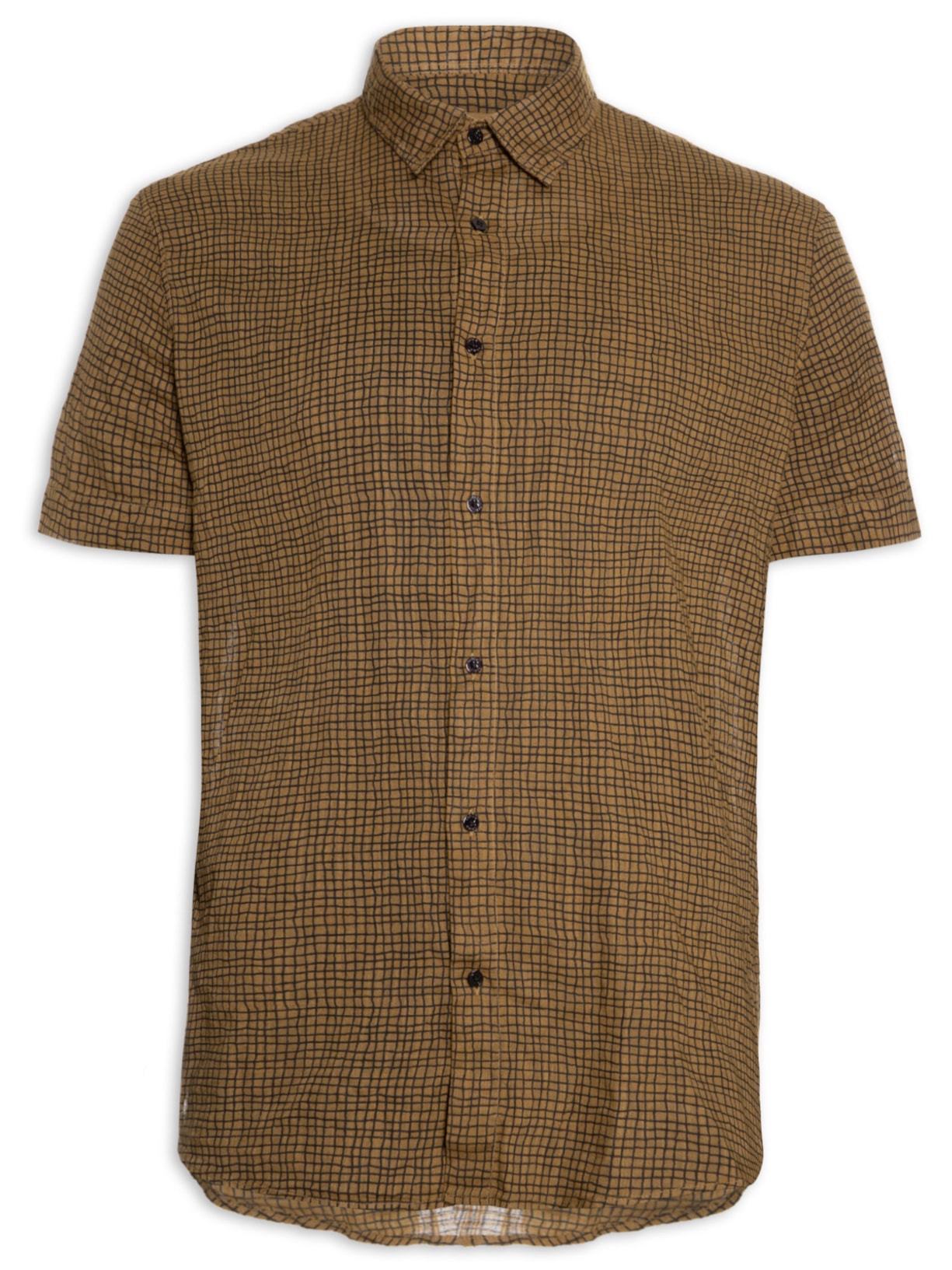 Camisa Masculino Grid Color Manga Curta - Marrom