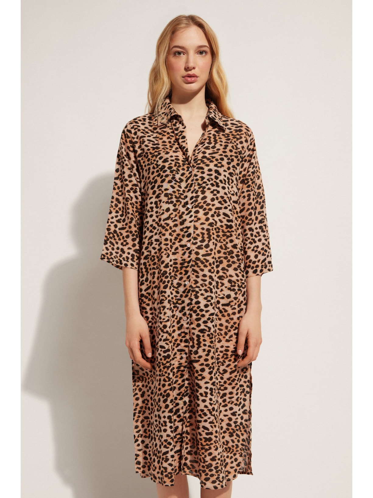 Camisa Midi Com Estampa Animal Marrom Calzedonia