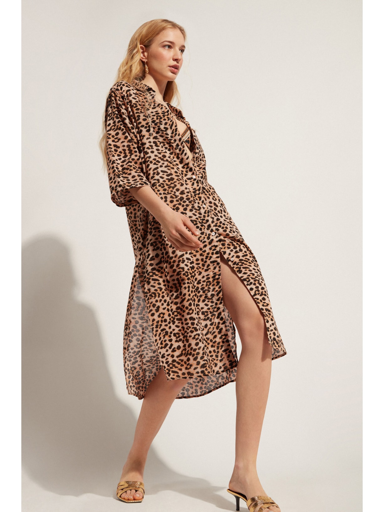 Camisa Midi Com Estampa Animal Marrom Calzedonia