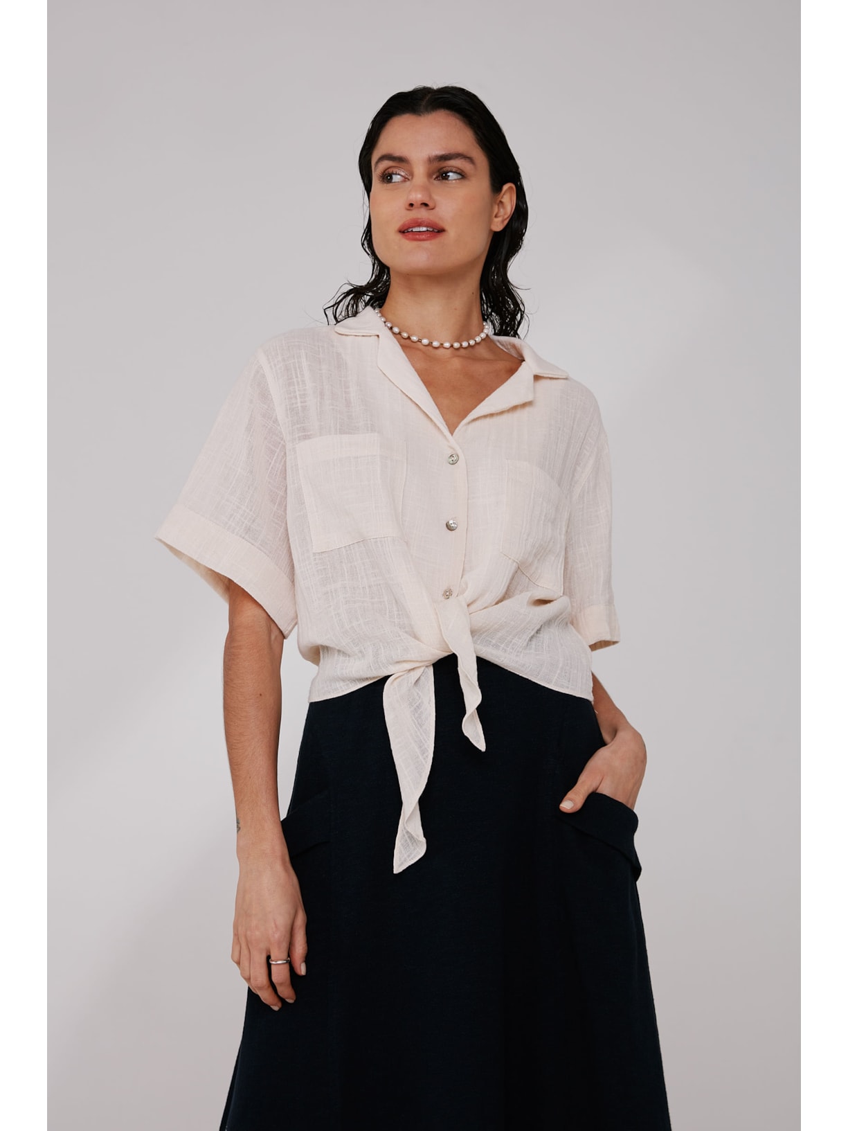 Camisa Nó Areia Algodão Sara Yogini