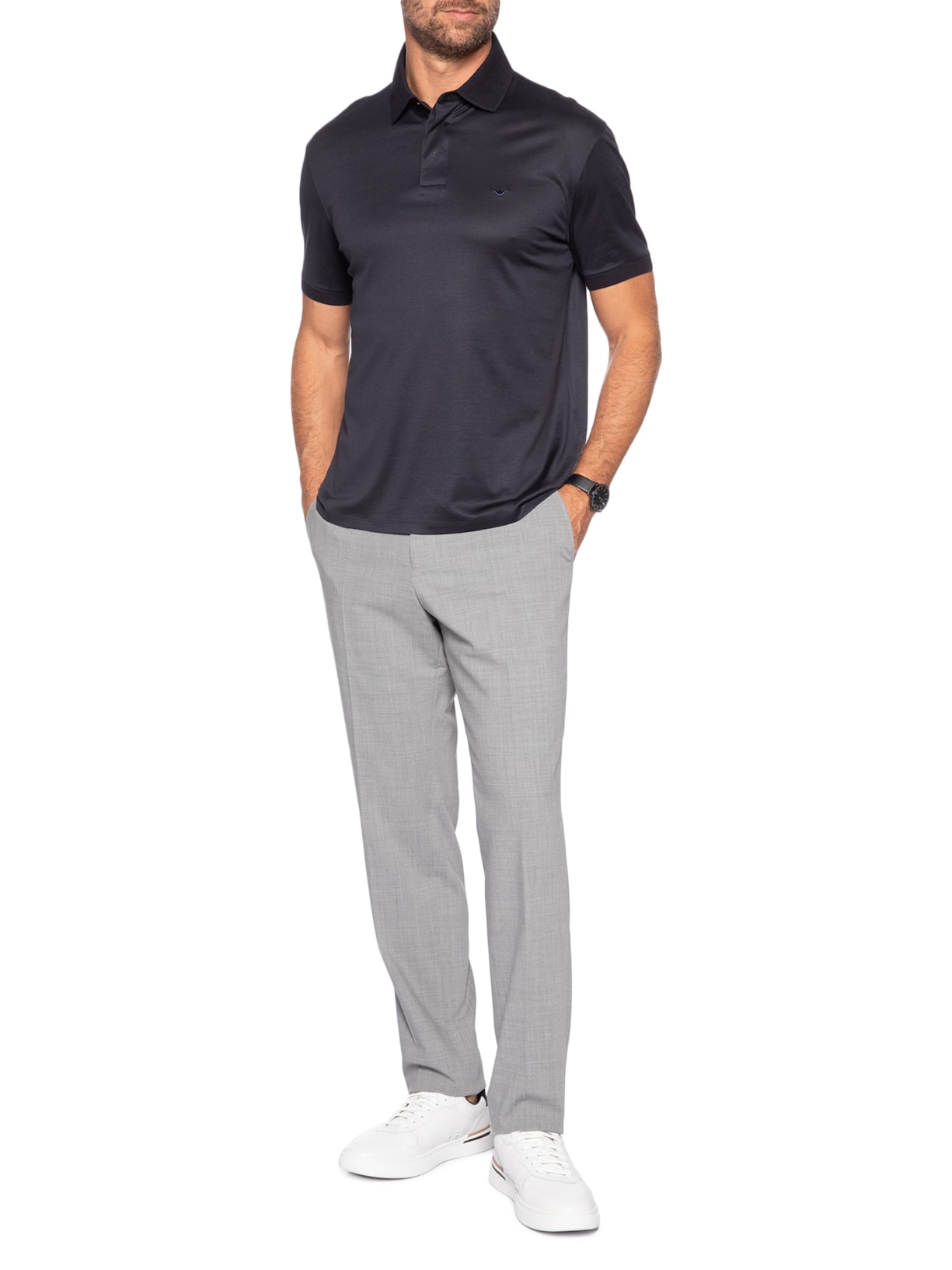 Camisa Polo Masculina Clássica Lyocell Azul Emporio Armani