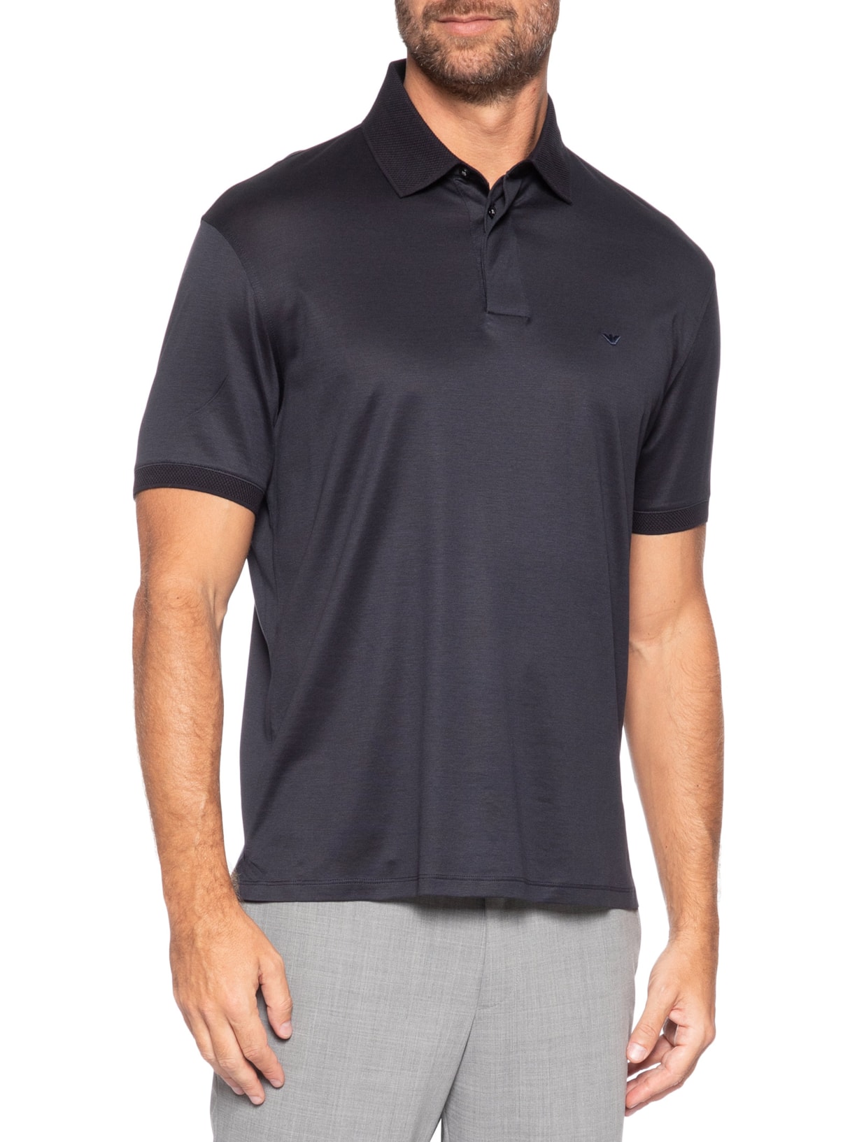 Camisa Polo Masculina Clássica Lyocell Azul Emporio Armani