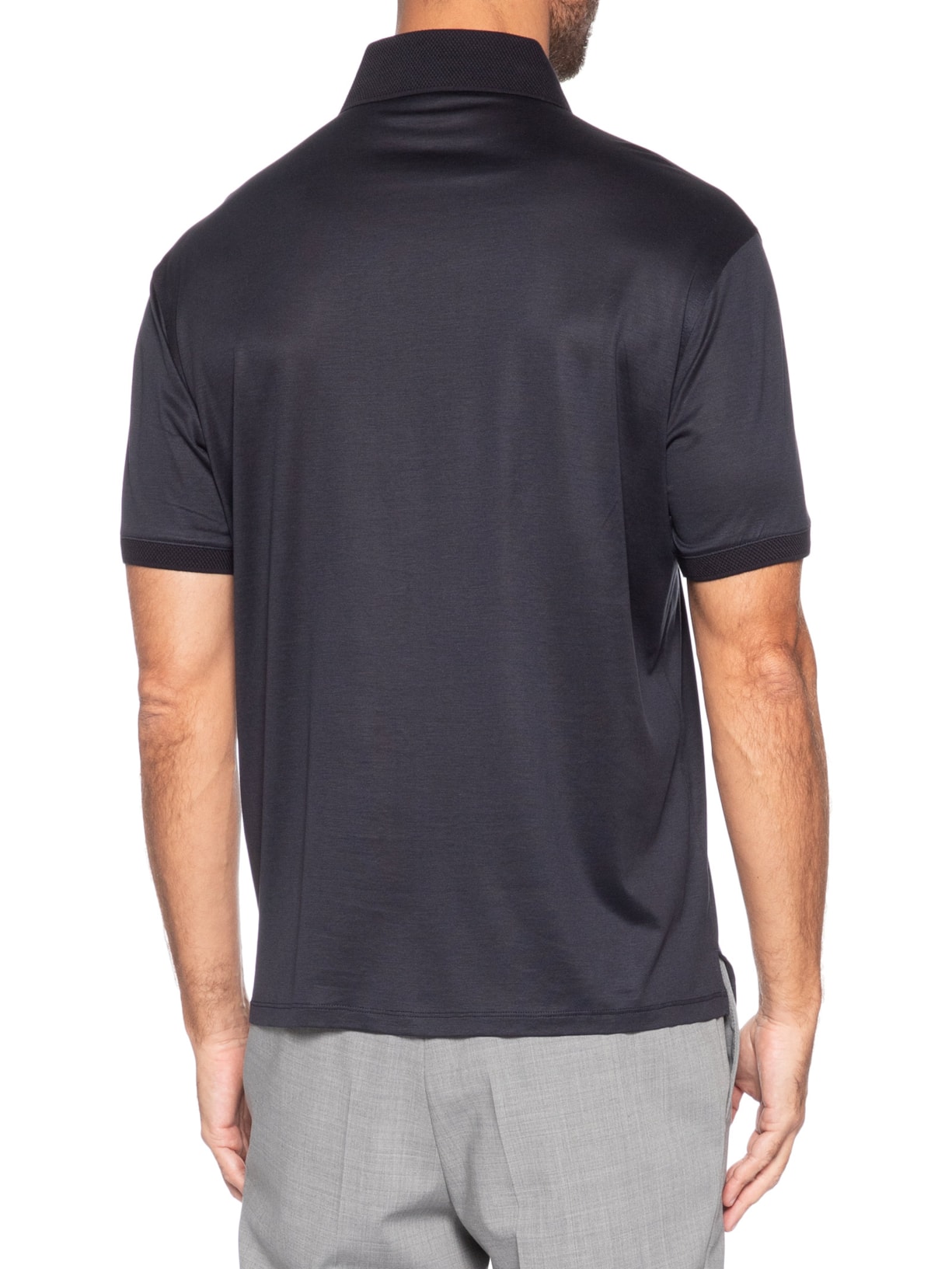 Camisa Polo Masculina Clássica Lyocell Azul Emporio Armani