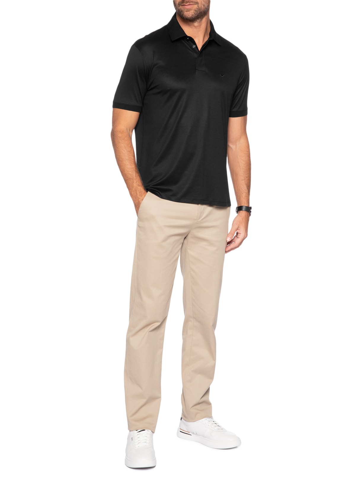 Camisa Polo Masculina Clássica Lyocell Preto Emporio Armani