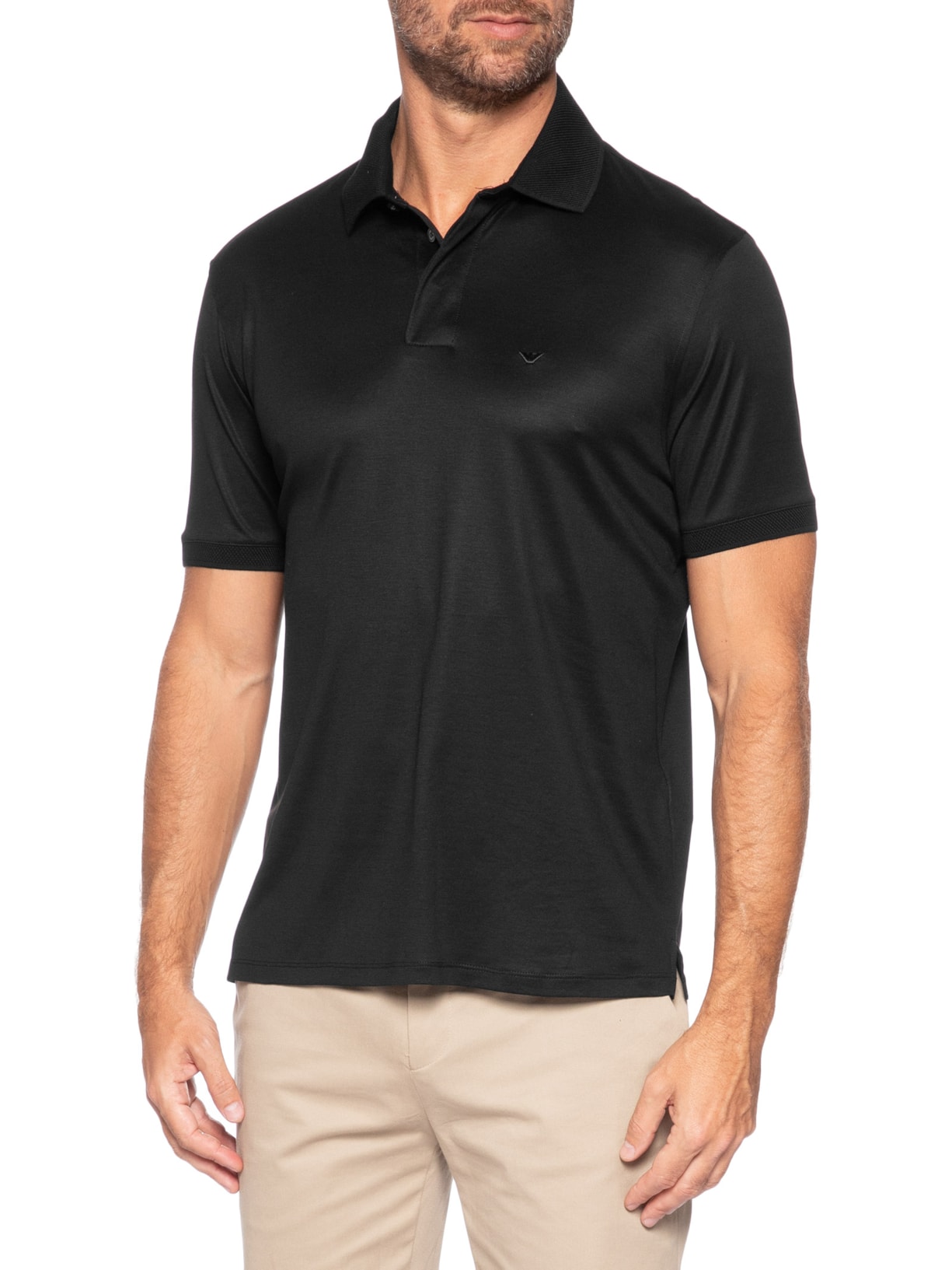 Camisa Polo Masculina Clássica Lyocell Preto Emporio Armani