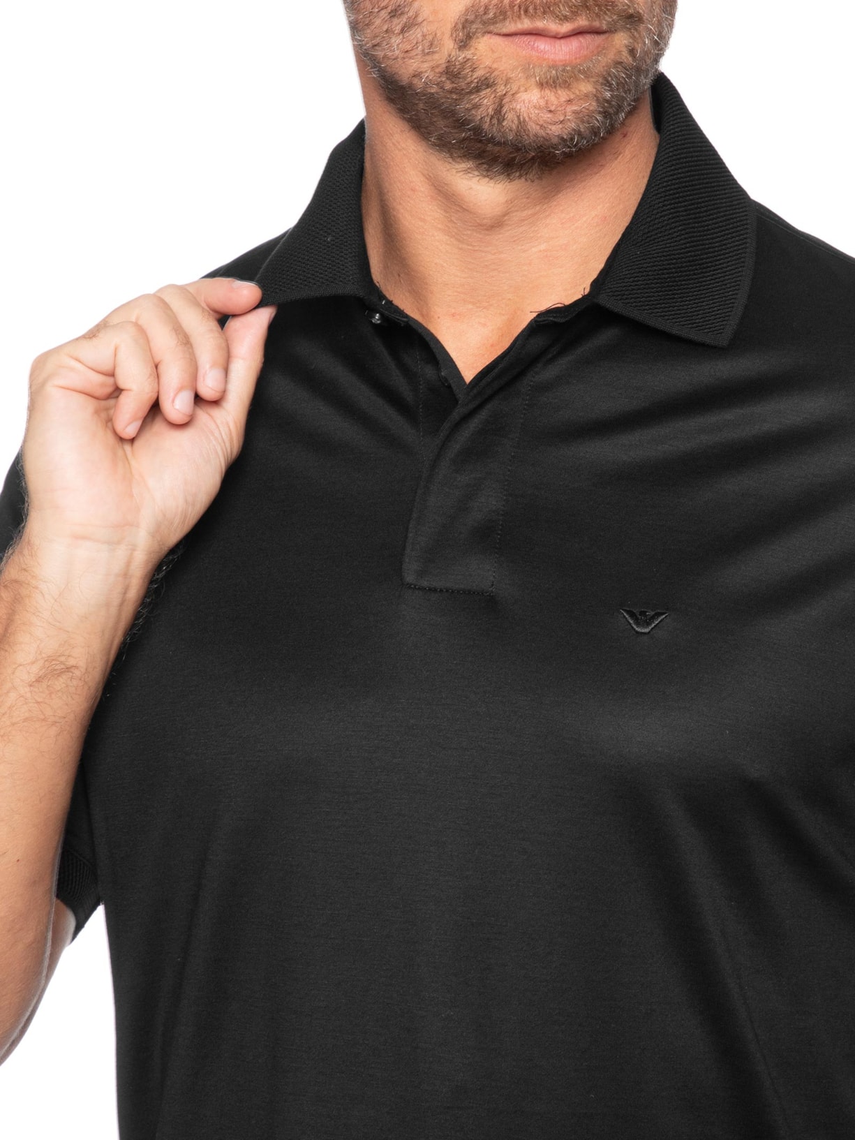 Camisa Polo Masculina Clássica Lyocell Preto Emporio Armani