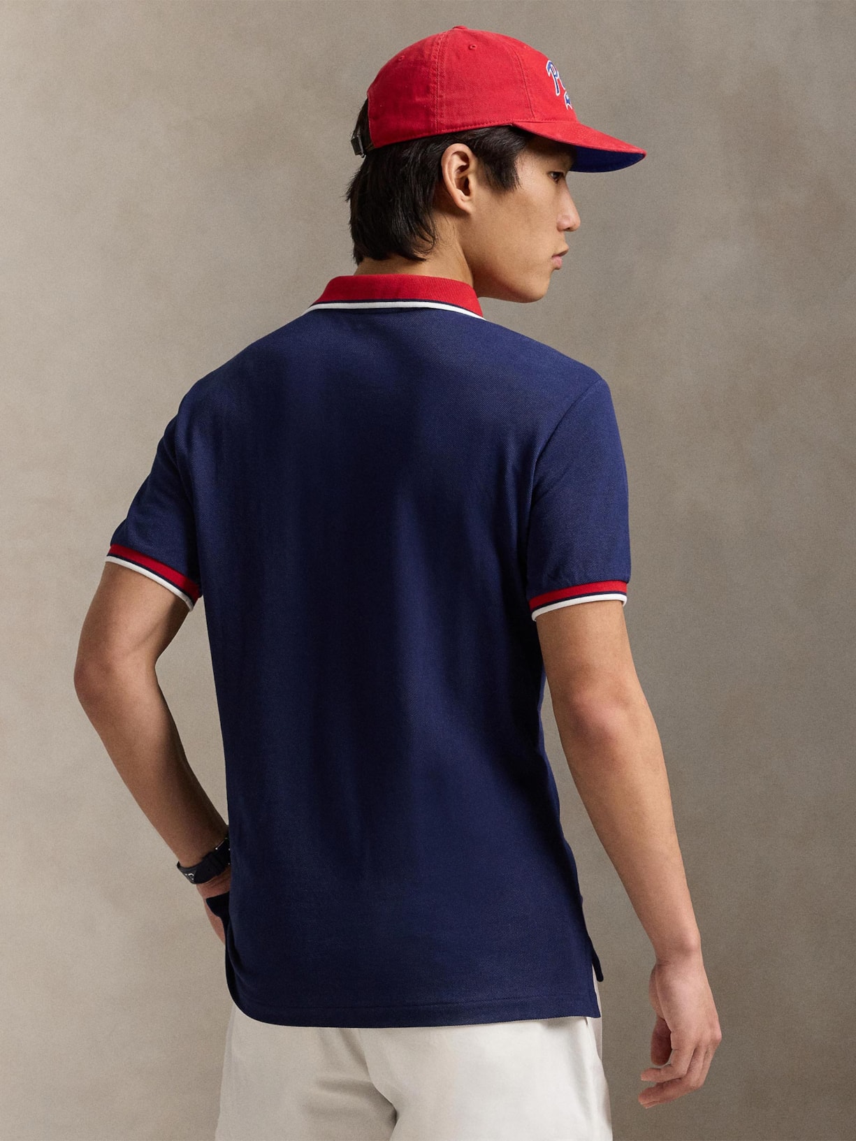 Camisa Polo Masculina Knit Custom Slim Fit Mesh Azul Polo Ralph Lauren