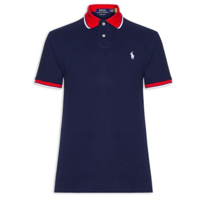 Camisa Polo Masculina Knit Custom Slim Fit Mesh - Azul