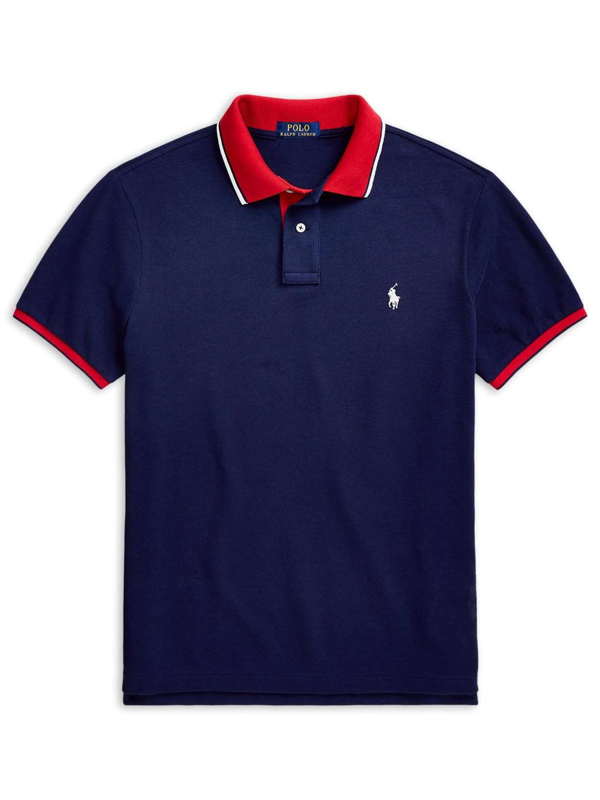 Camisa Polo Masculina Knit Custom Slim Fit Mesh Azul Polo Ralph Lauren