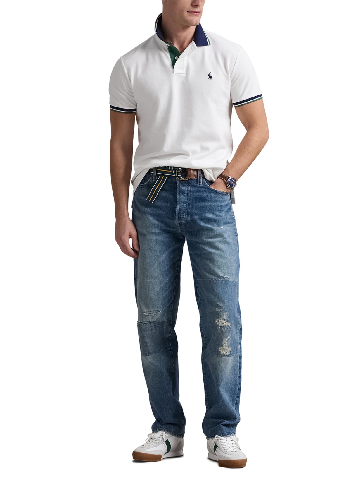 Camisa Polo Masculina Knit Custom Slim Fit Mesh Branco Polo Ralph Lauren