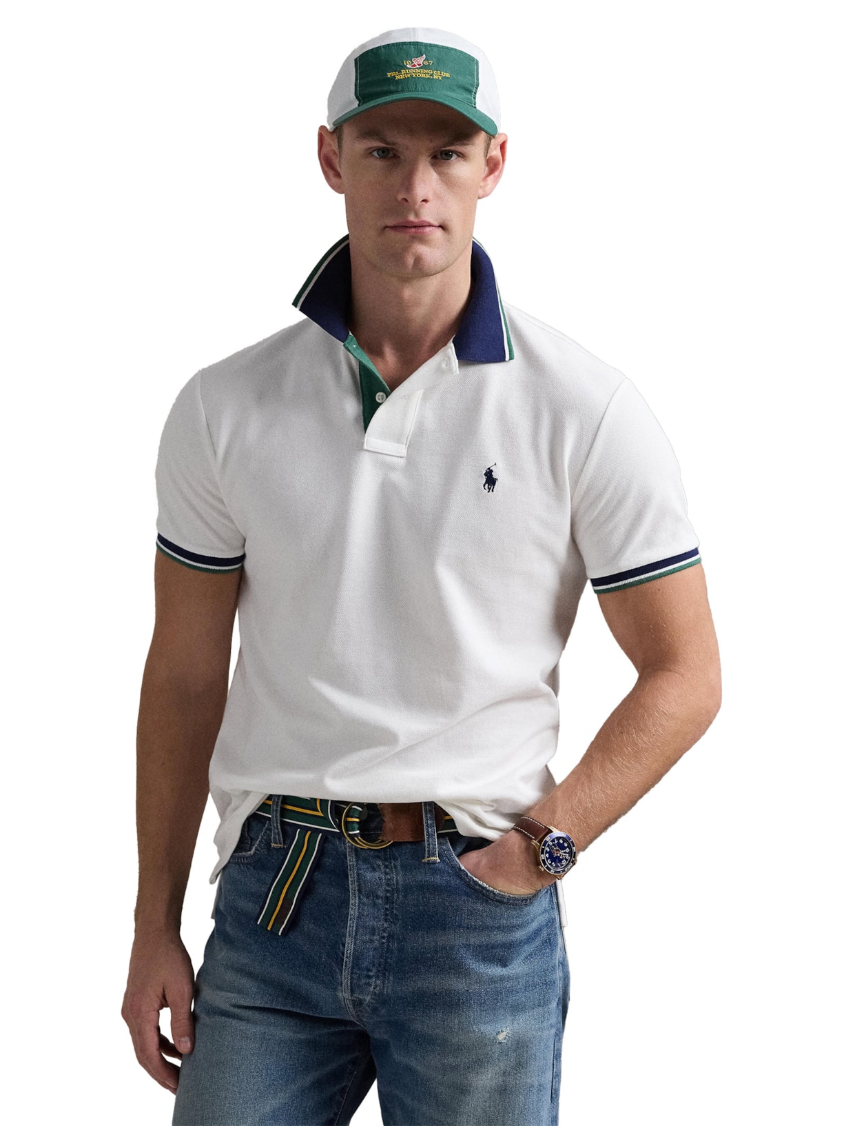 Camisa Polo Masculina Knit Custom Slim Fit Mesh Branco Polo Ralph Lauren