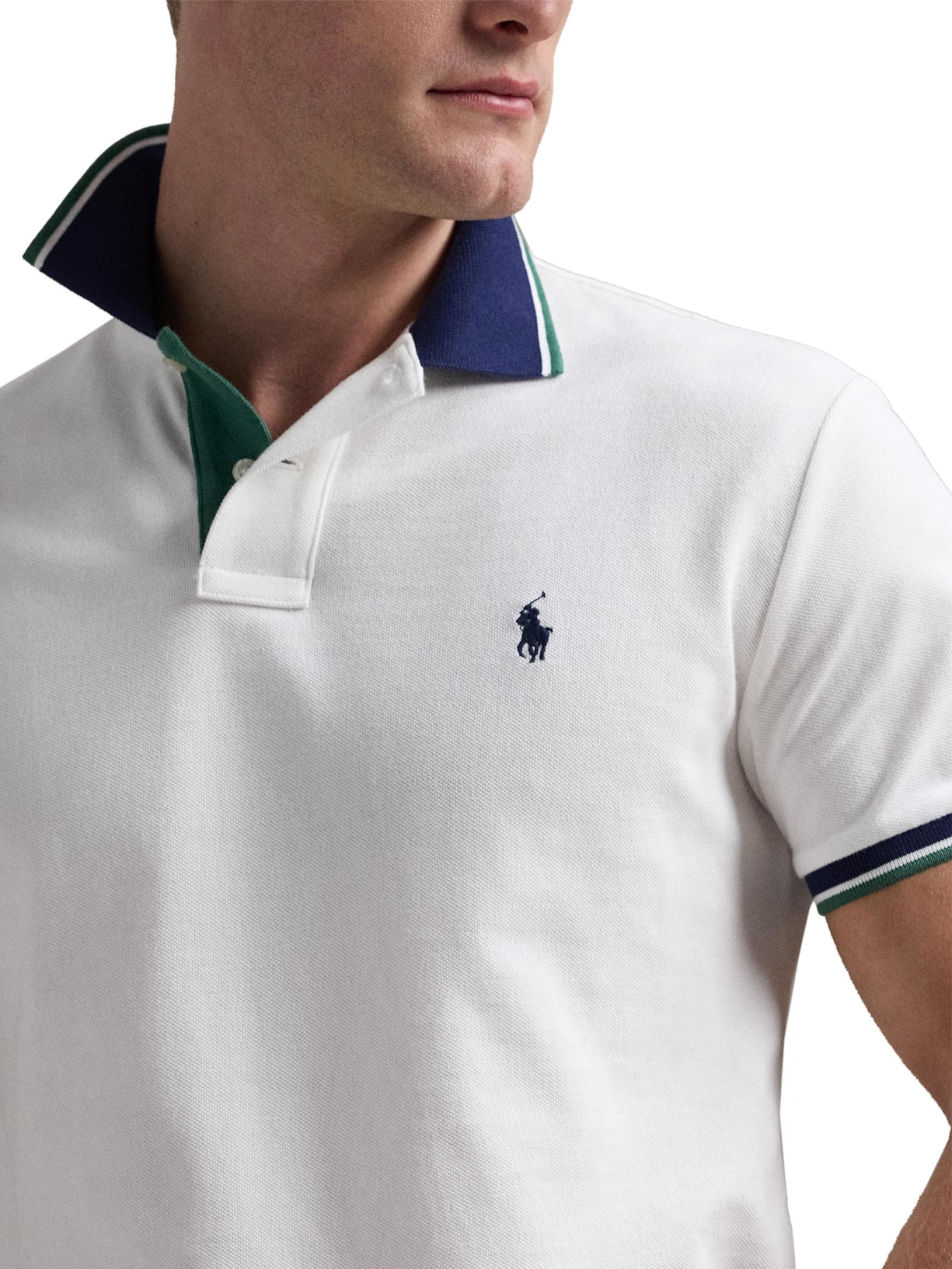 Camisa Polo Masculina Knit Custom Slim Fit Mesh Branco Polo Ralph Lauren