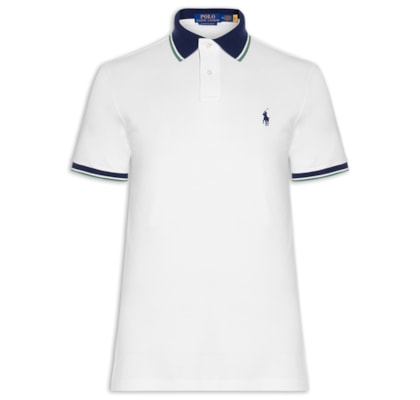 Camisa Polo Masculina Knit Custom Slim Fit Mesh - Branco