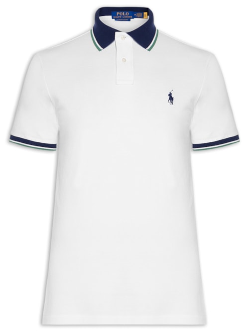 Camisa Polo Masculina Knit Custom Slim Fit Mesh - Branco