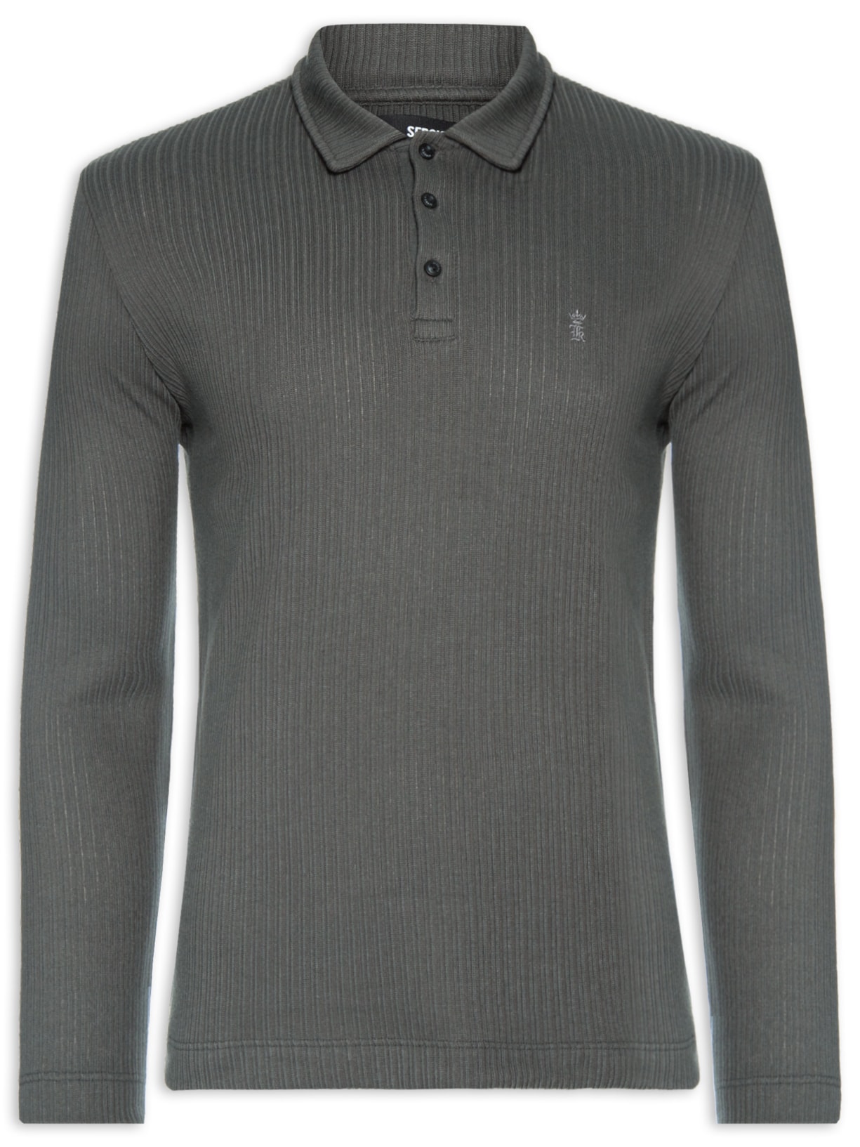 Camisa Polo Masculina Malha Tricot Canelado Cinza Sergio K