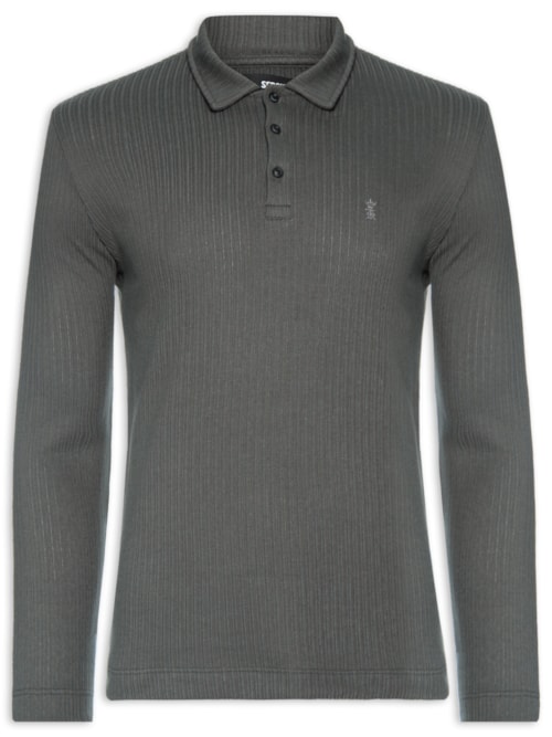 Camisa Polo Masculina Malha Tricot Canelado - Cinza