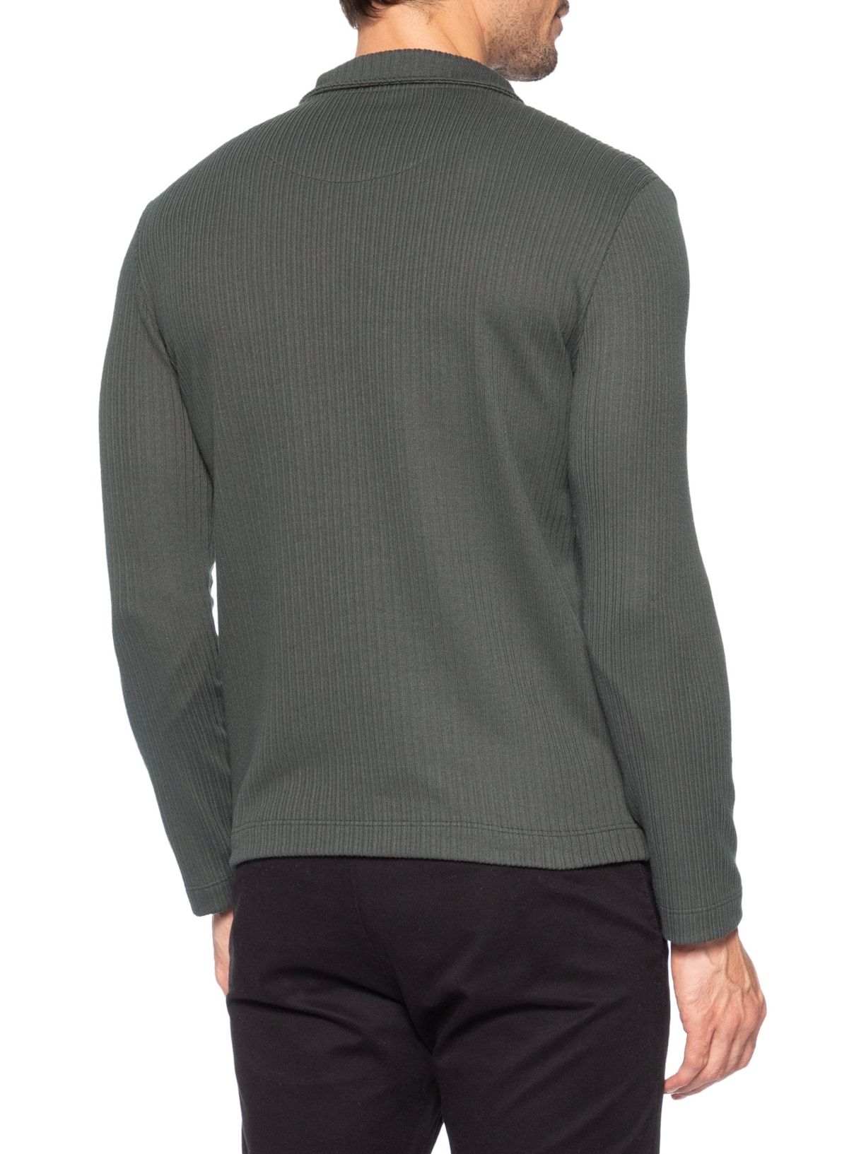 Camisa Polo Masculina Malha Tricot Canelado Cinza Sergio K