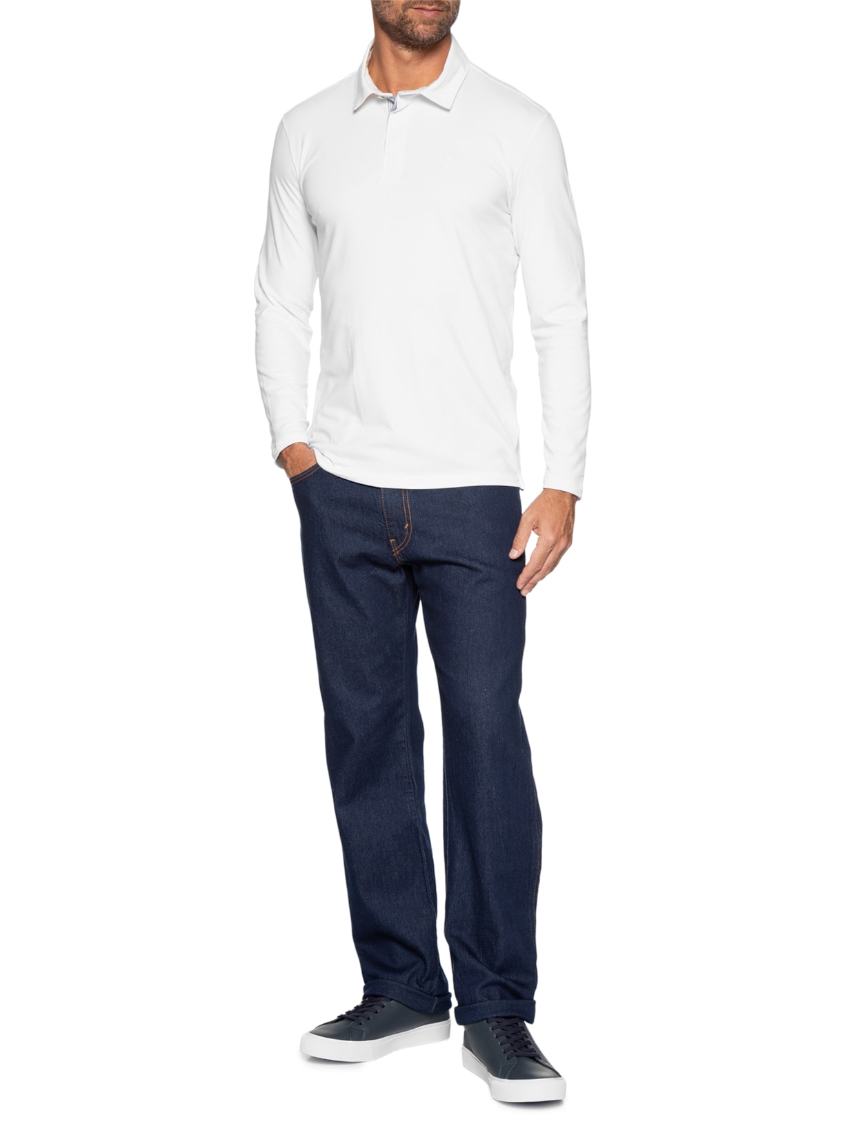 Camisa Polo Masculina Manga Longa Rugby  Branco Sergio K