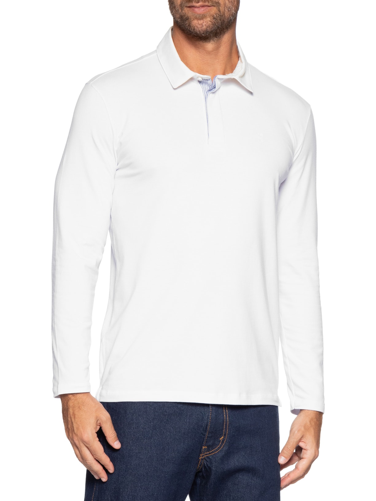 Camisa Polo Masculina Manga Longa Rugby  Branco Sergio K