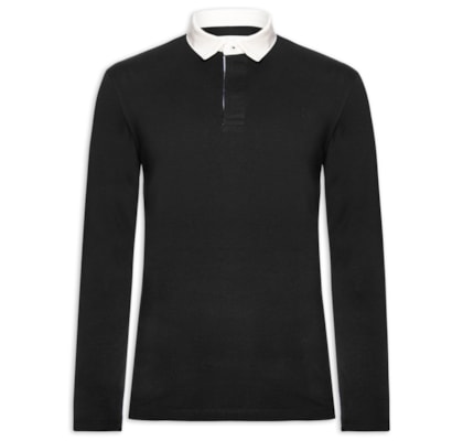 Camisa Polo Masculina Manga Longa Rugby – Preto