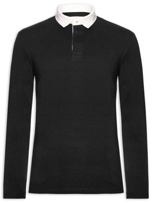 Camisa Polo Masculina Manga Longa Rugby – Preto